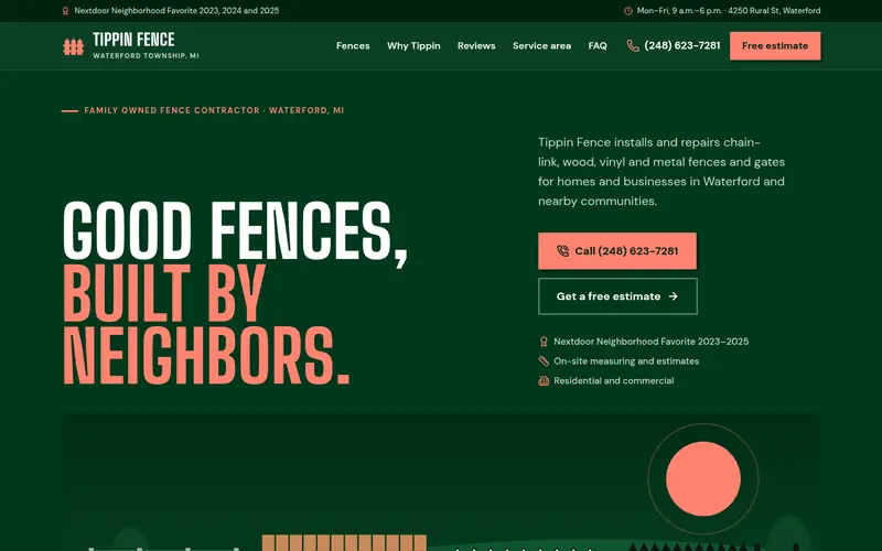 Home page of the Tippin Fence sample site